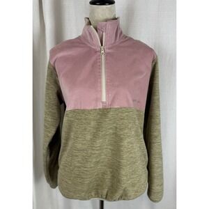 Simply Southern Quarter Zip Pullover Pink Corduroy Khaki Fleece Women's Medium